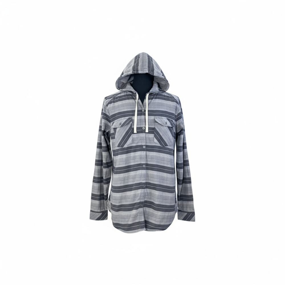 Columbia Men's XL Grey Striped Hooded Button Up Shirt